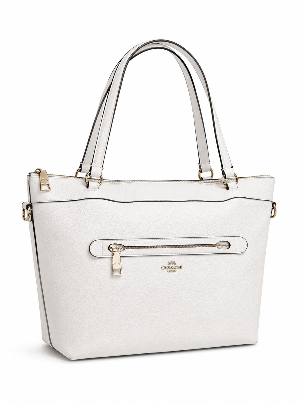 Coach White Pebbled Leather Zip Top Tote Shoulder Bag Purse Gold Missing Strap